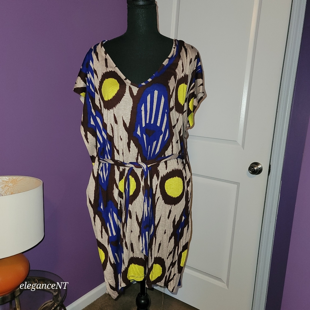 Le' Croix Vibrant Patterned Dress with  Fabric Belt Sz; L NWT - Picture 11 of 12